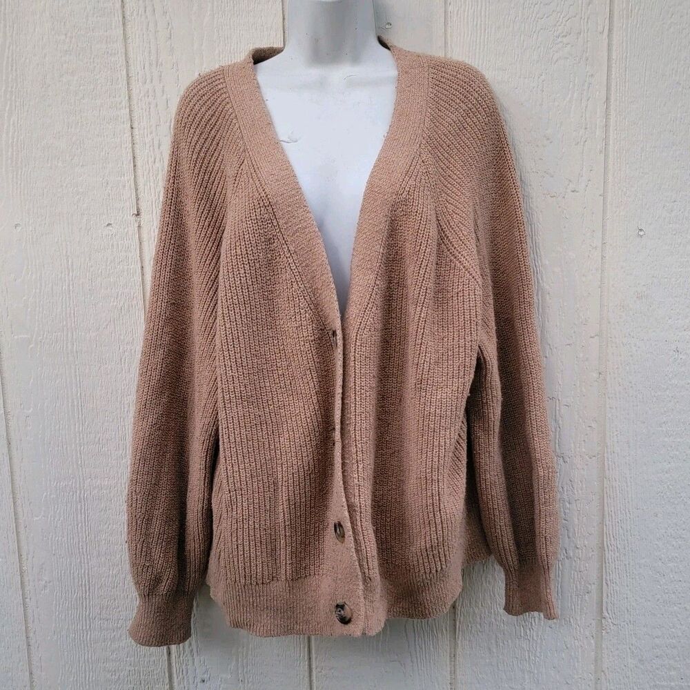Old Navy Shaker-Stitch Cardigan Wmns Size XXL Brown Button Front Knit Preppy